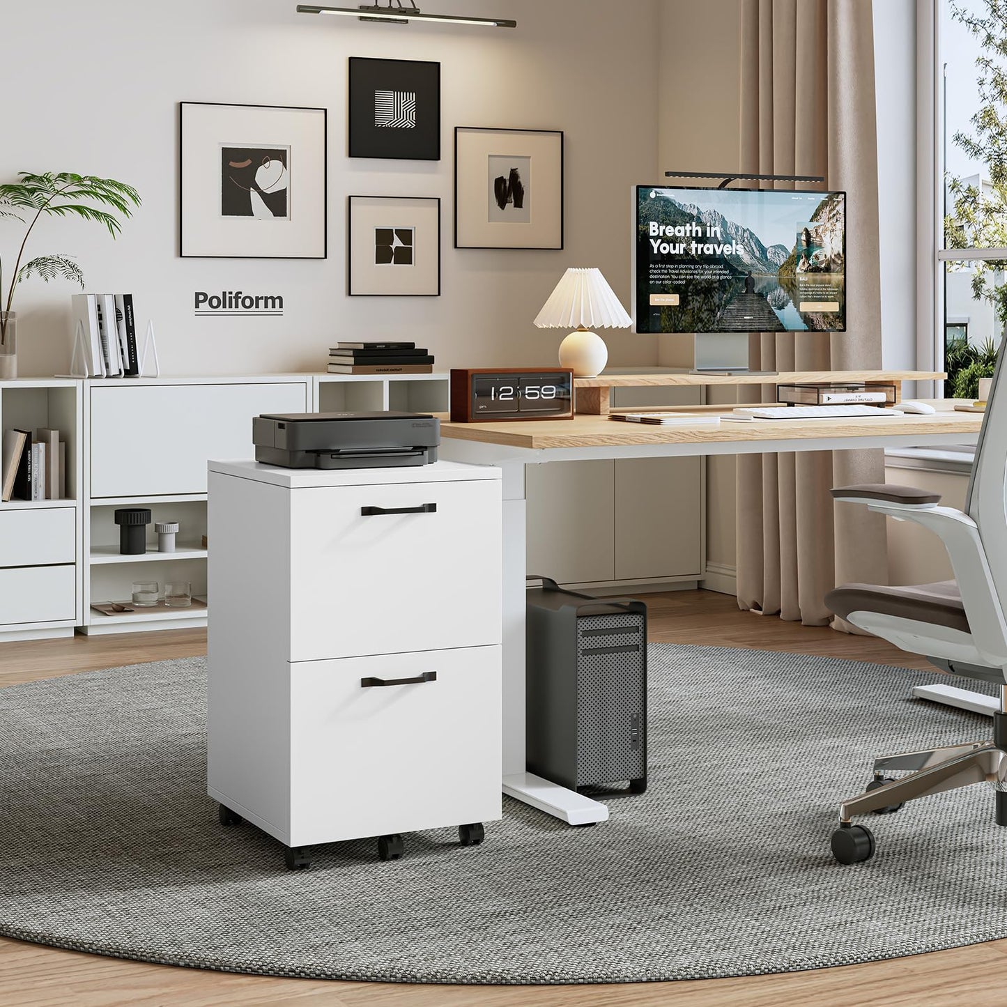 DUMOS 2 Drawer Storage Cabinet, Rolling Under Desk Storage, White