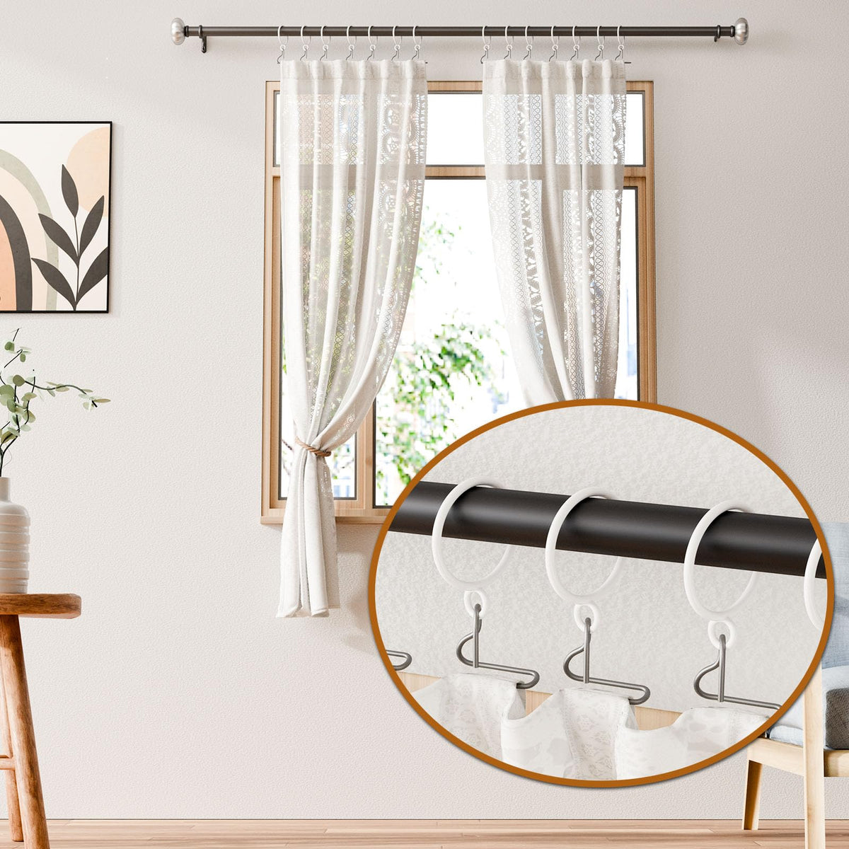 GASRONS 50 Packs White Metal Curtain Rings with Eyelets, 1.25 inch Inner Diameter Drapery Rings Apply for Curtain Rods(Fits Up to 1-Inch Rod)
