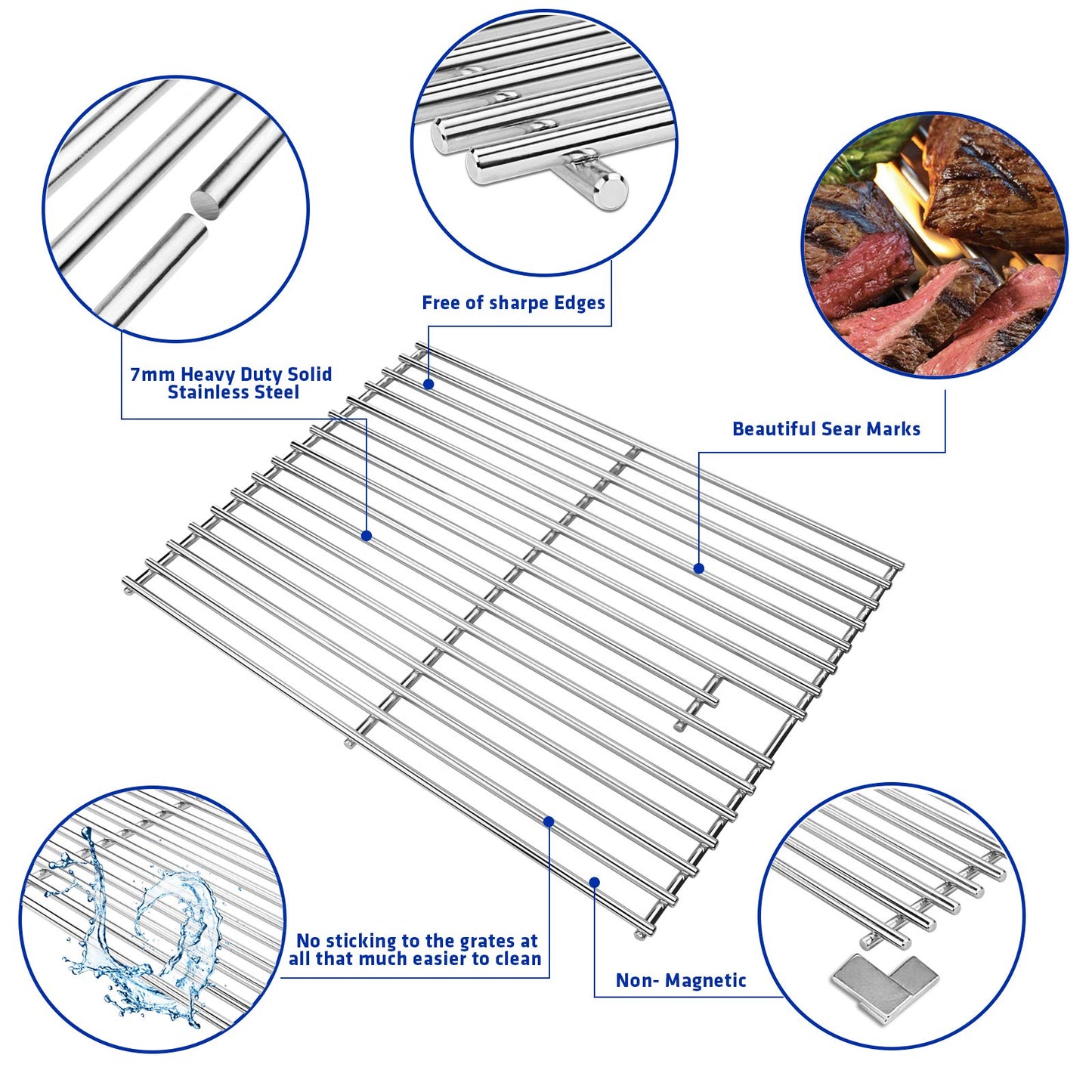 17 Inches Cooking Grates for Home Depot Nexgrill 720-0830H 720-0830D 720-0783E 720-0783C for Nexgrill Replacement Parts 4 Burner Gas Grill Grates Stainless Steel 2 Pack for 5 Burner