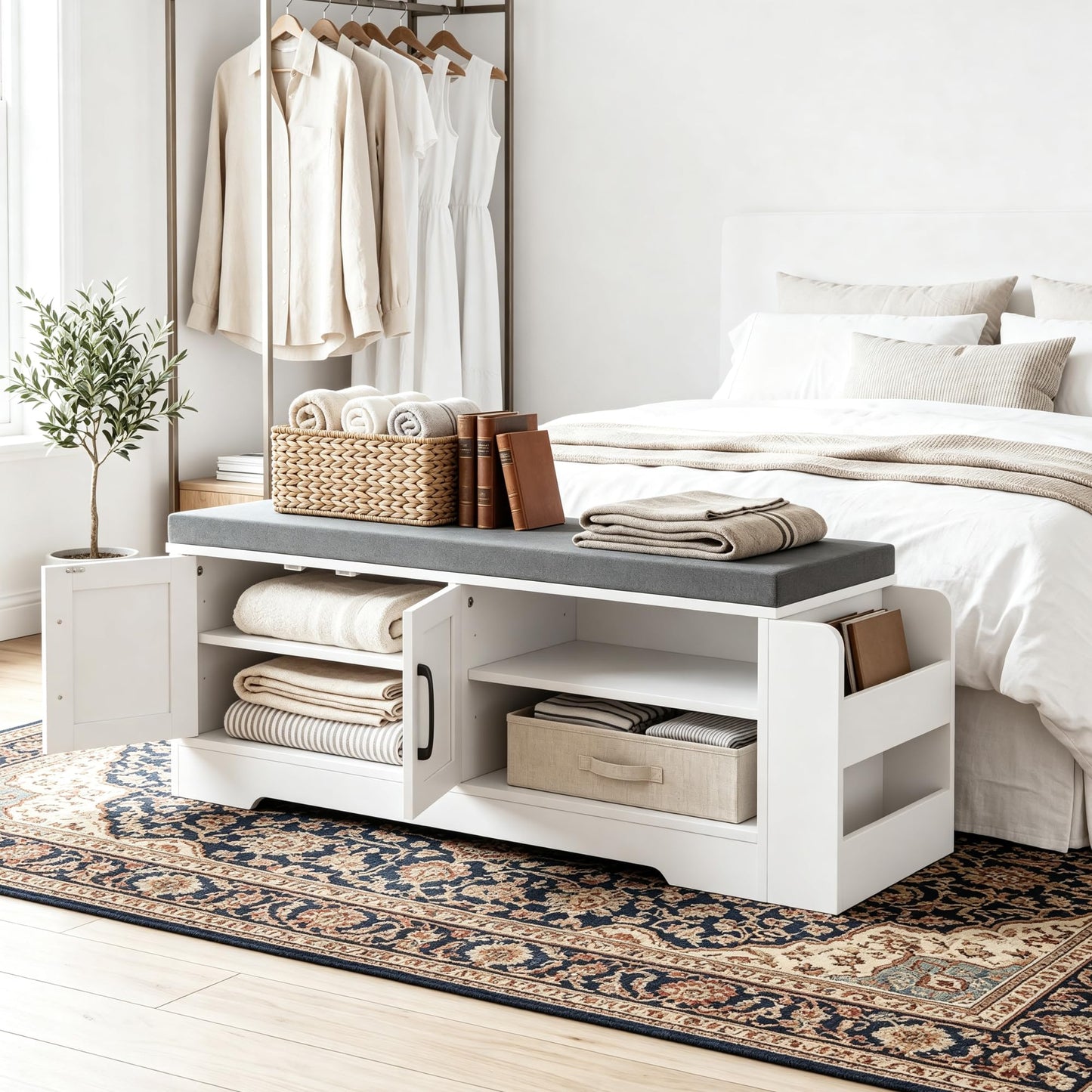 Farmhouse Shoe Storage Bench with 3-in-1 Entryway Storage & Padded Seat