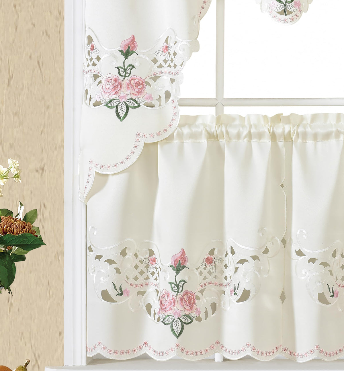GOHD Rose Fragrance 3pcs Tiers Set,Multi-Color Kitchen Cafe Curtain,Rose