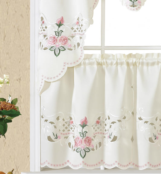 GOHD Rose Fragrance 3pcs Tiers Set,Multi-Color Kitchen Cafe Curtain,Rose