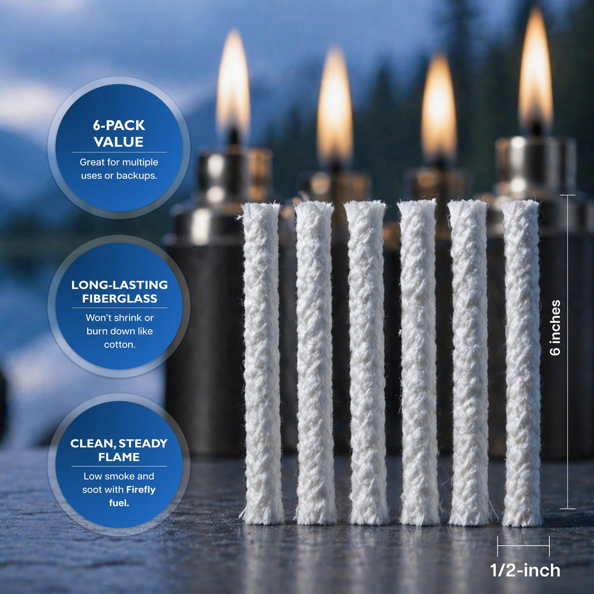 Firefly - Fiberglass Tiki Torch Wicks - 6 Pack Replacement