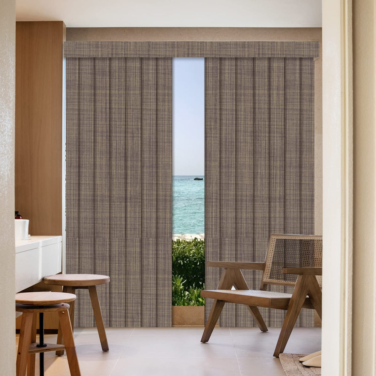 HousCa Blackout Vertical Blinds Window Shades, Light Brown Custom Window Blinds Energy Saving UV Protection Noice Reduce Vertical Window Blinds for Patio Doors, Windows, Sliding Doors