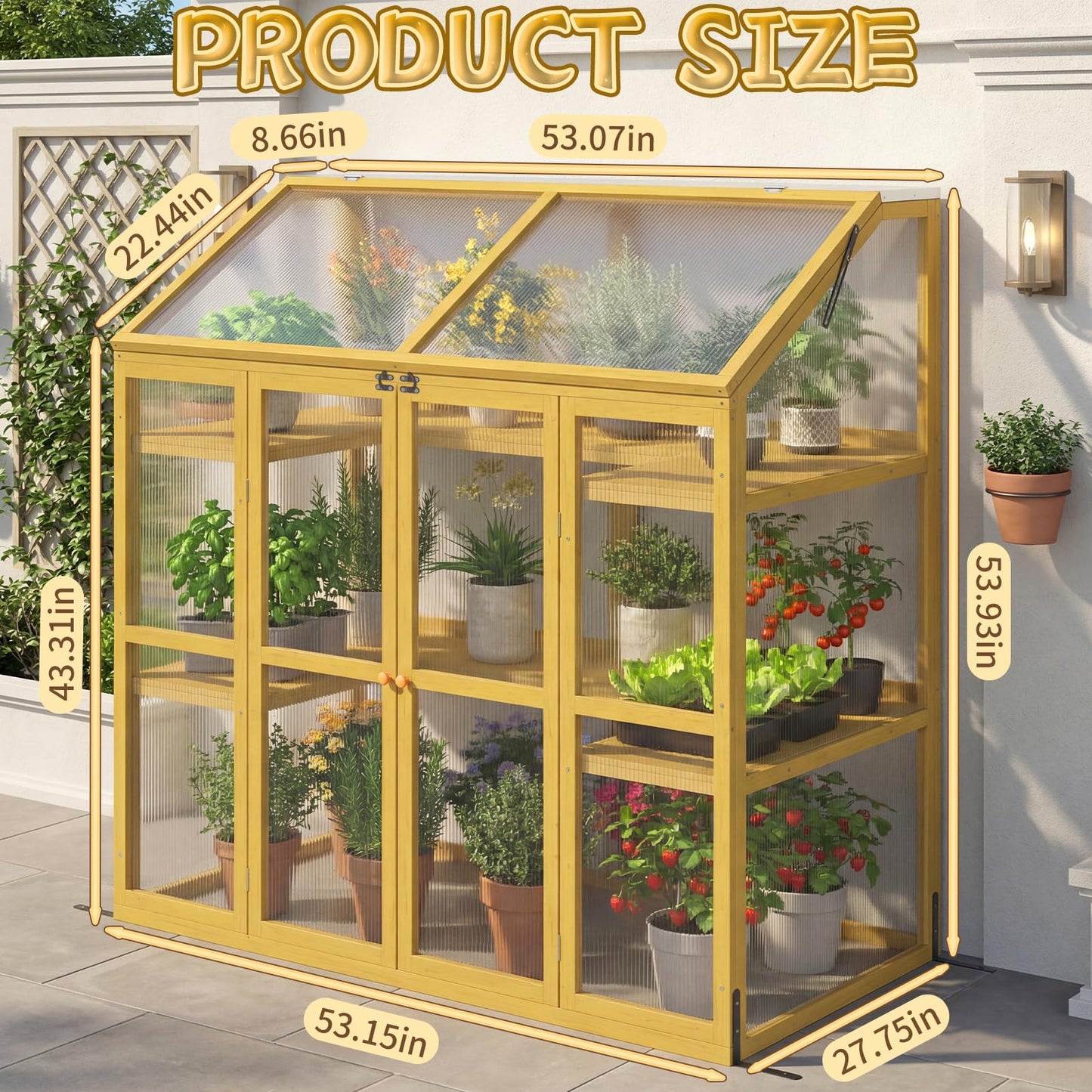 BKSFOAA Wooden Cold Frame Greenhouse with Transparent Flip-Top Roof, Solid Wood Greenhouse Cabinet, Garden Raised Flower Plants Shelf Protection for Outdoor Indoor, Natural