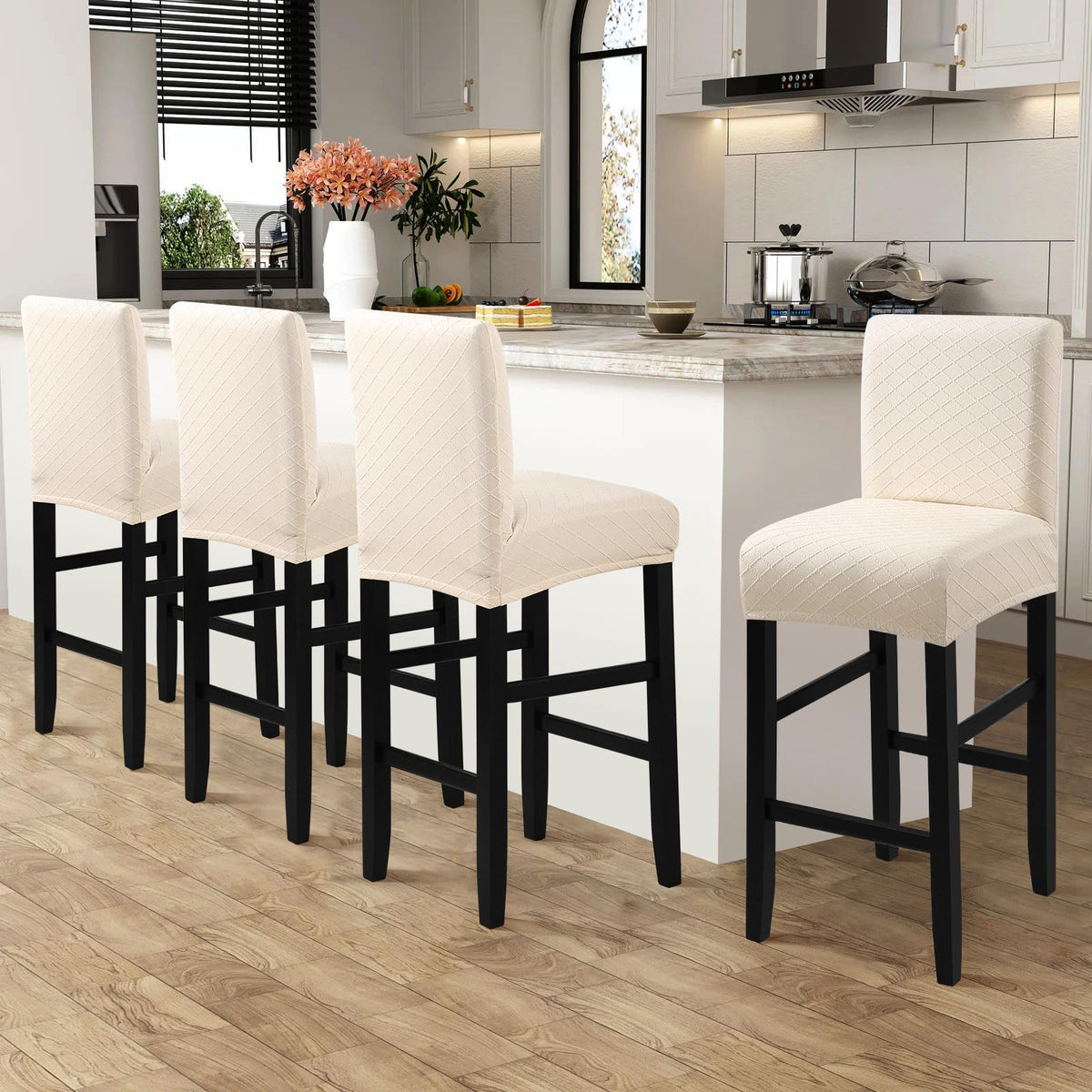 Fuloon Waterproof Barstool Covers Chair Slipcovers, Beige, 4 Pack