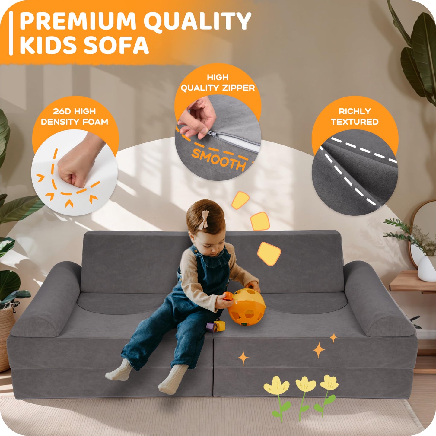 Winhomish 12-Piece Modular Kids Play Couch – Premium Soft Foam, Removable Cover, Comfortable & Safe Toddler Couch for Children 1-6 Years, Portable & Easy to Clean, Ideal for Living Room & Playroom