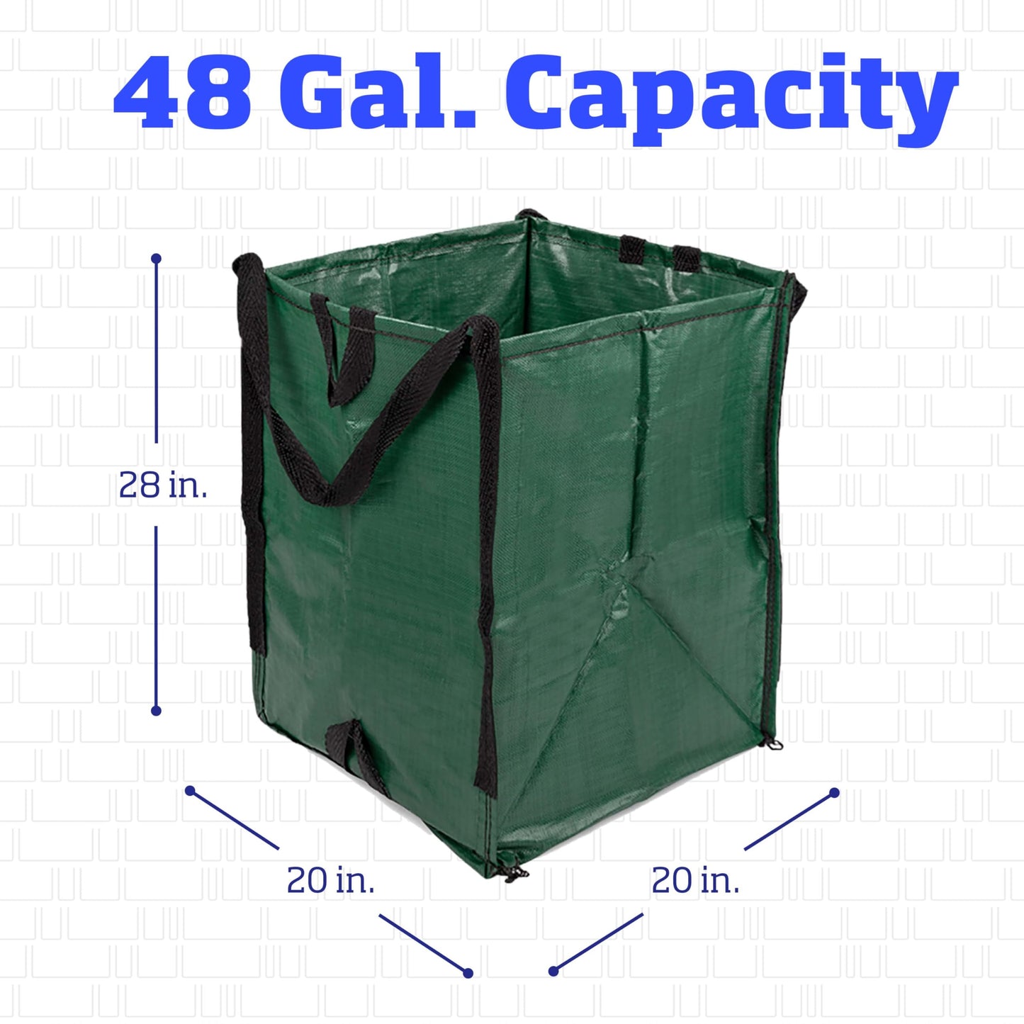 DURASACK Heavy Duty Home and Yard Bags 48-Gallon Reusable Self-Standing Lawn and Leaf Bags Garbage Can with Reinforced Handles, Green