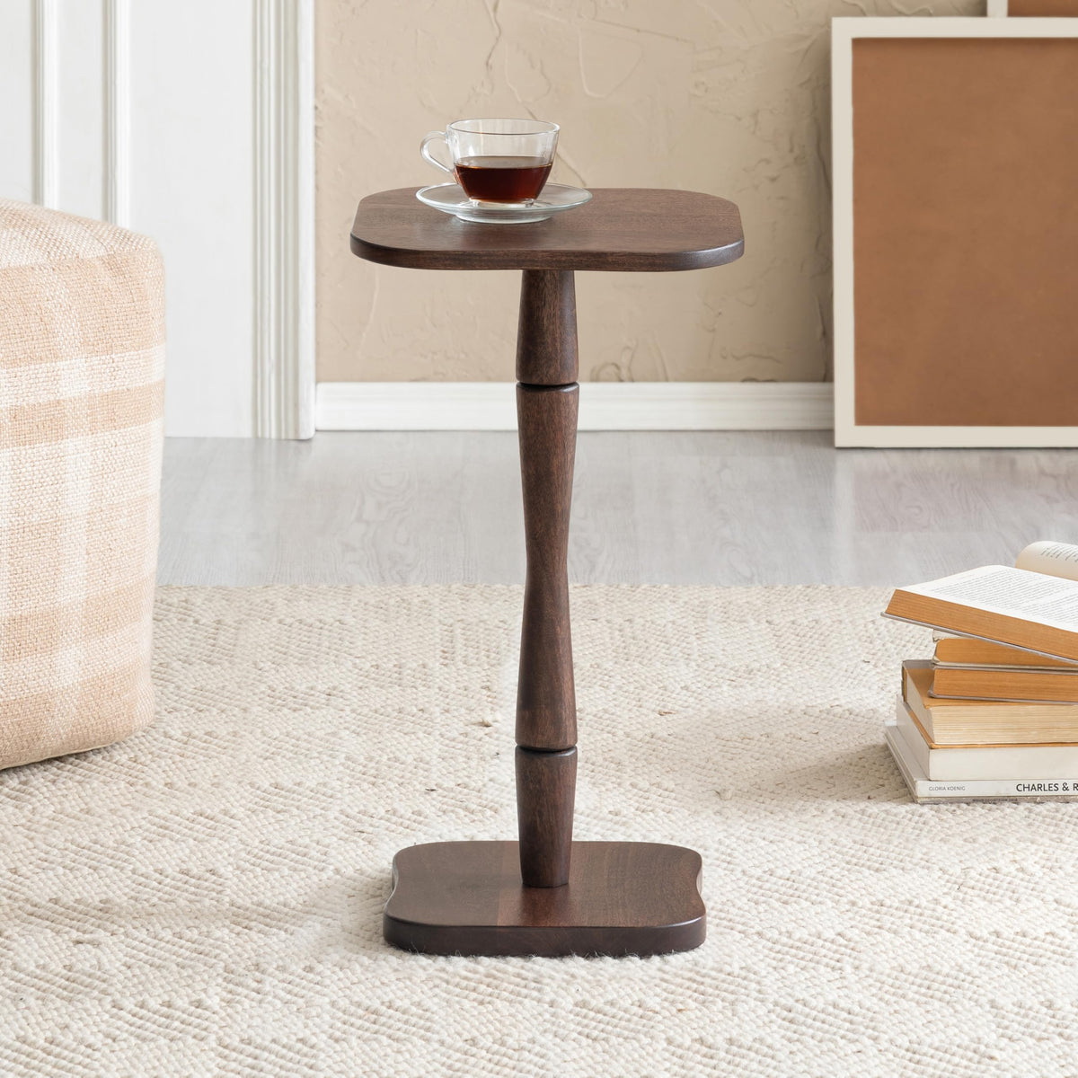 MH London Destiny 22" Solid Wood Pedestal Side Table, Espresso