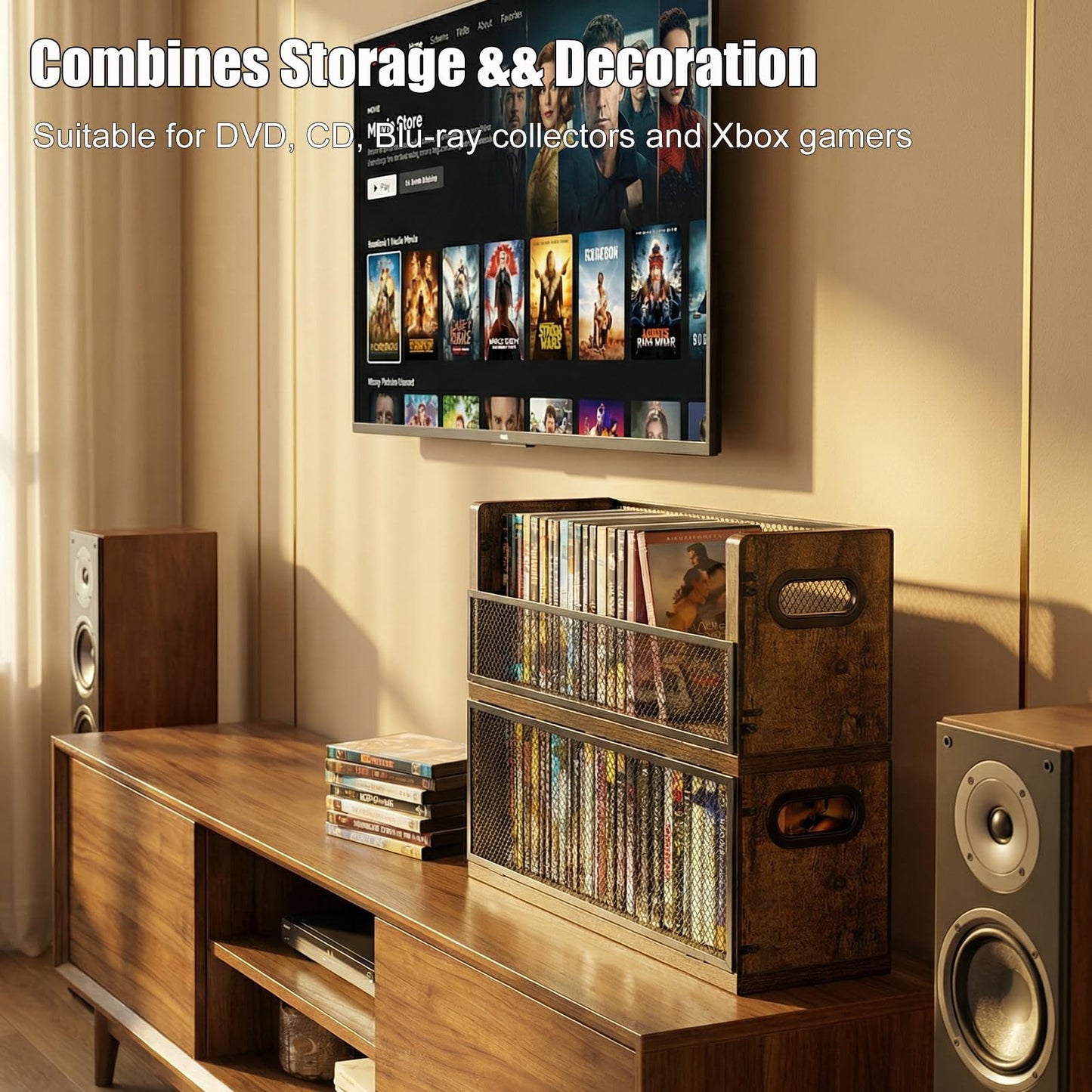 PUTNATRUE DVD/Blu ray Storage Rack, 2 Pack DVD Holders Hold Up To 56 DVDs (28 Each), Stackable DVD Tower also Used for CDs, Video Game Cases, Vhs Taps, Desktop Organizer of Music and Movie Discs