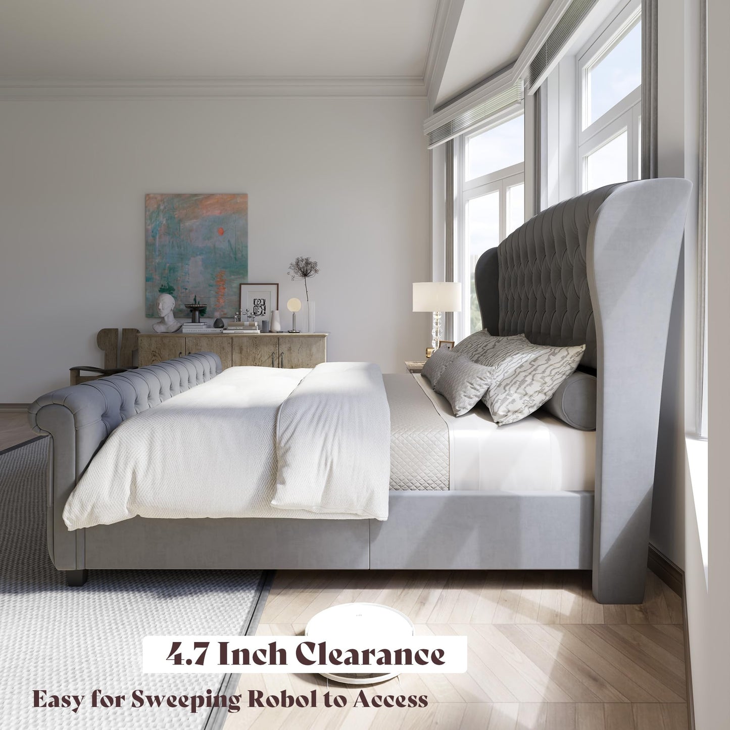 AMERLIFE California King Upholstered Sleigh Bed Frame with Headboard