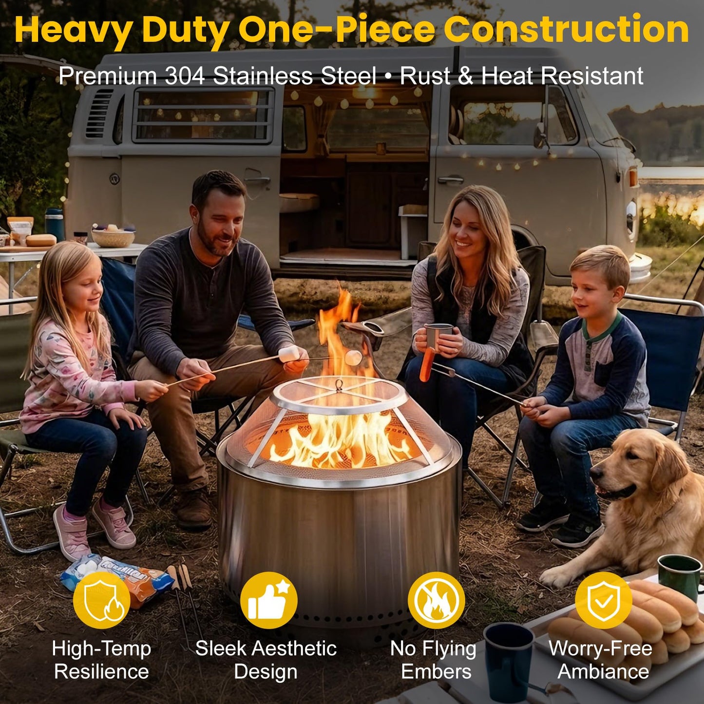 One-Piece Fire Pit Spark Screen for Solo Stove Bonfire, 19.5 Inch No-Install 304 Stainless Steel Solo Stove Spark Screen, Fire Pit Spark Screens with Handle for Backyard, Patio, Camping, RV and Beach