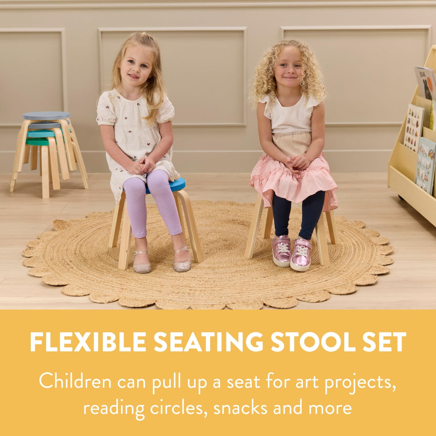 Back2School Express Bentwood Stackable Stool Seating Set, Kids Furniture, Contemporary, 6-Piece