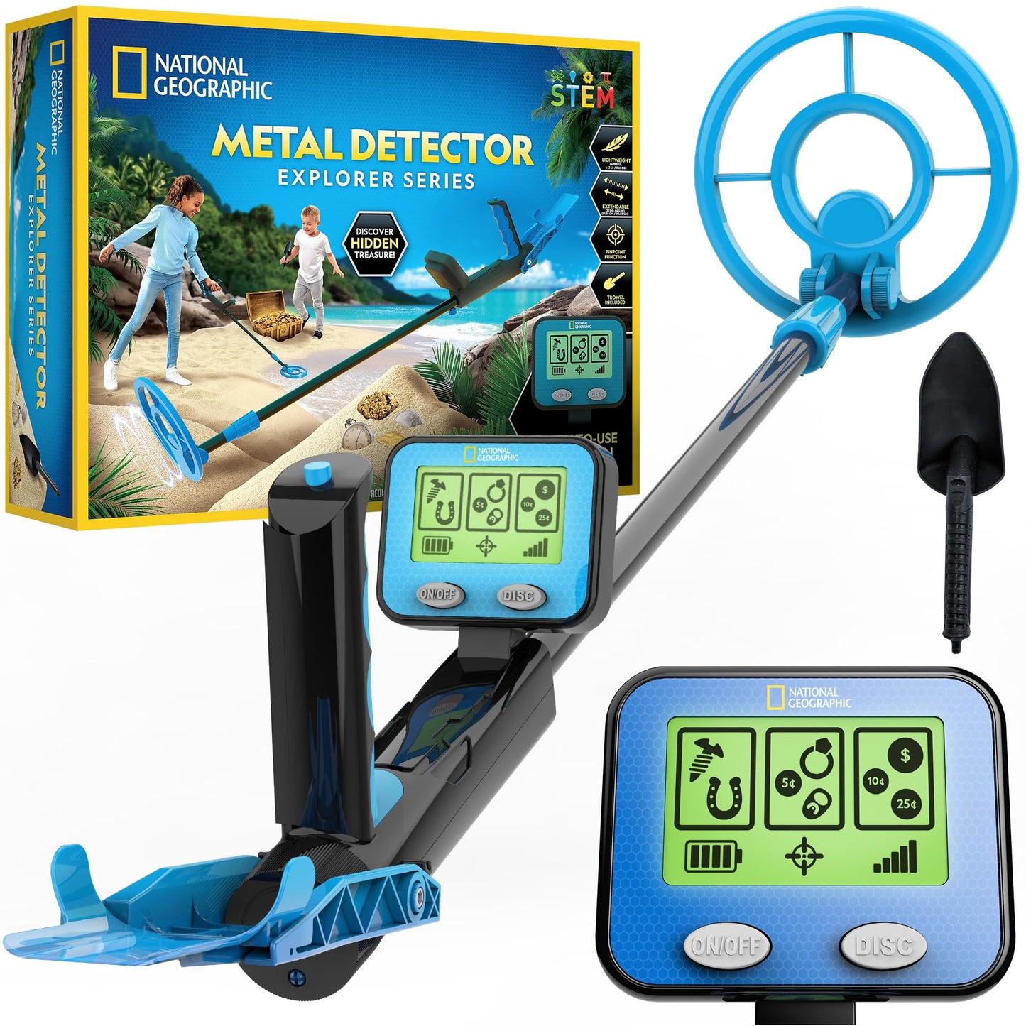 NATIONAL GEOGRAPHIC Metal Detector for Kids - 7.4" Waterproof Metal Detector Coil, Lightweight Gold Detector with Pinpoint Function & LCD Display, Beach Metal Detector (Amazon Exclusive)
