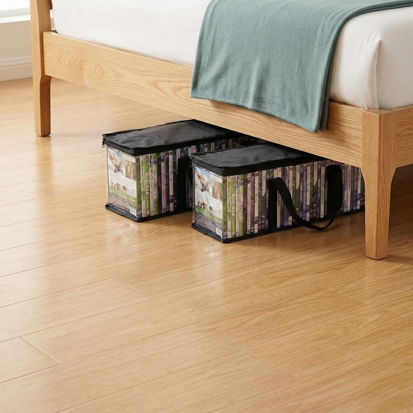 Fasmov Set of 4 DVD Storage Bags Hold up to 160 DVDs (40 Each Bag), Water Resistant DVD Holder Case with Handles, Transparent PVC Media Storage for DVDs, CDs, Video Games, Books