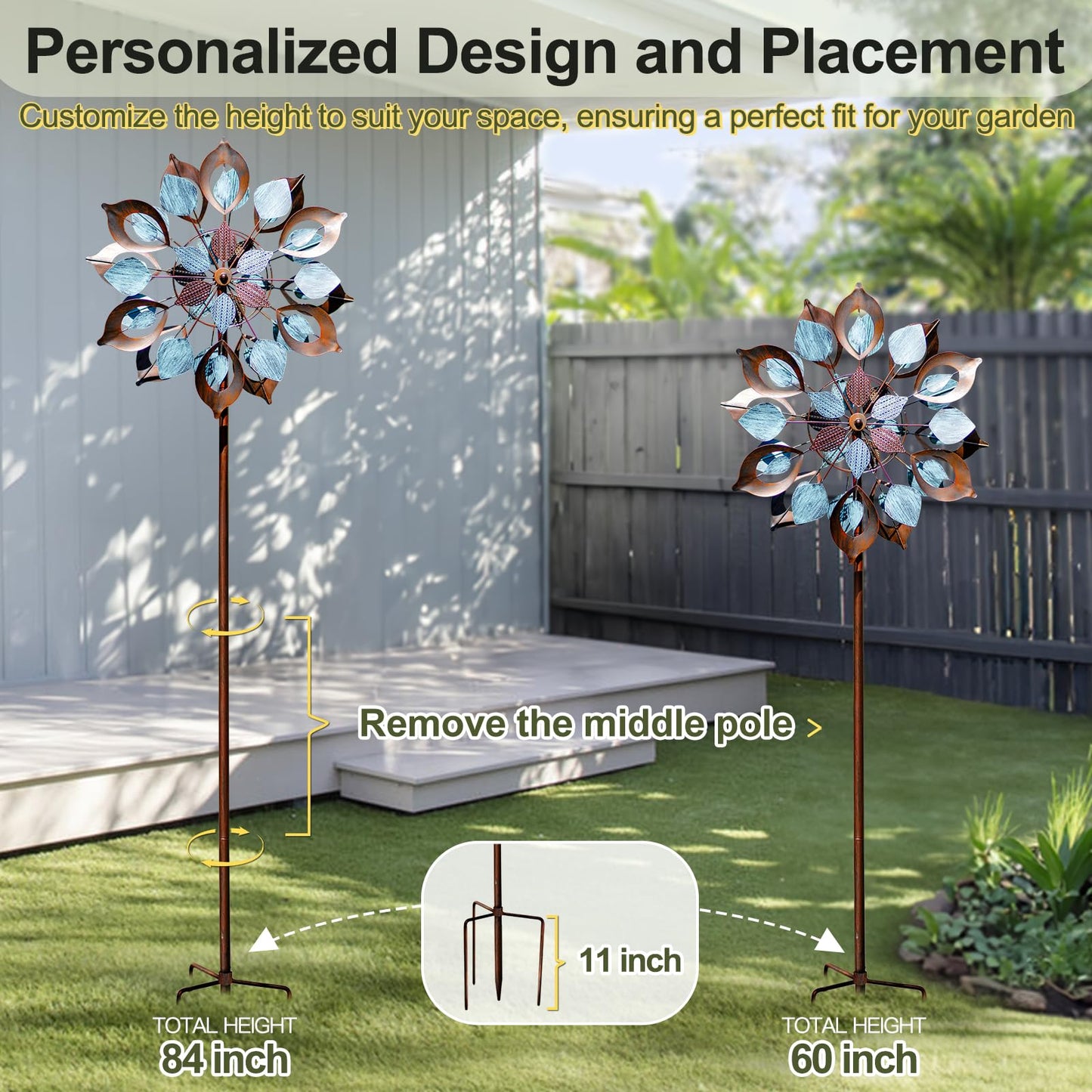 Wind Spinners Outdoor for Yard and Garden, 84 Inch Metal Large Outdoors Windmill Kinetic Wind Spinner, Outside Decor for Yard Art Lawn Backyard Landscape Patio(24" W x 84" H)