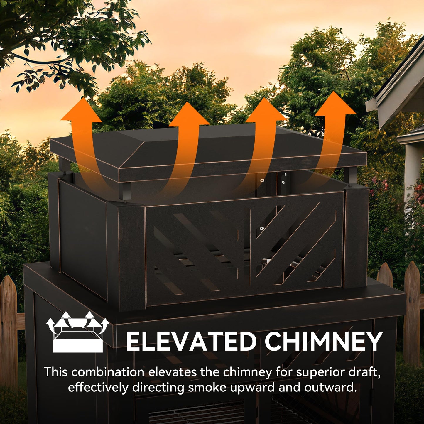 Gardenbee 31.5" Outdoor Wood Fireplace with Chimney and Wood Storage, Fireplace with Fire Pocker, BBQ Grill & Gloves, Outside Removable Fire Pit for Patio, Garden and Deck, Black