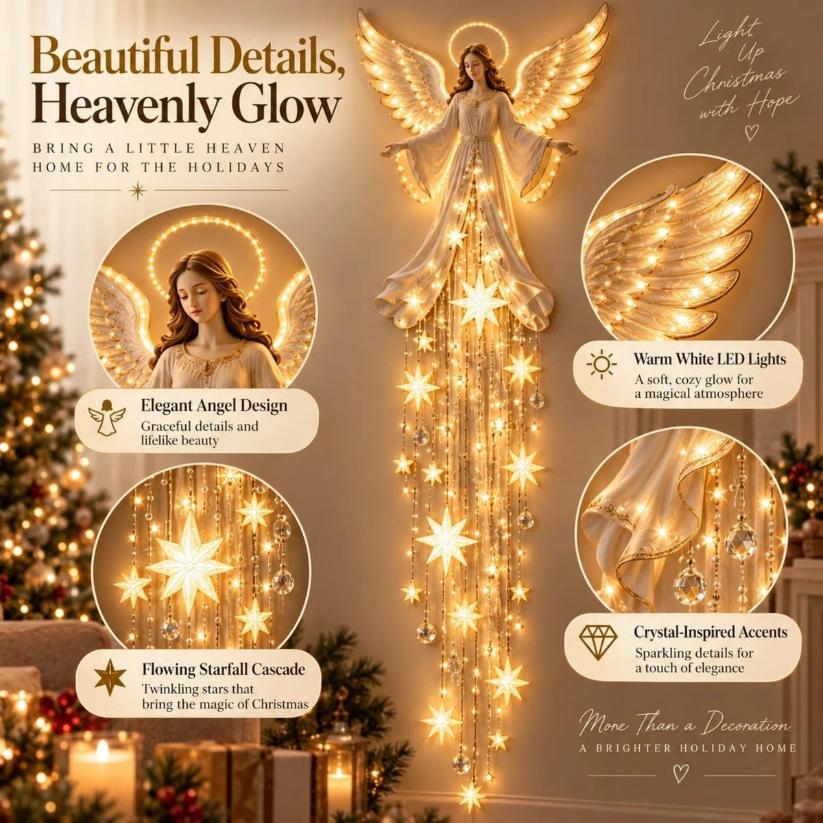 Lighted Angel Wall Decor, Christmas Glowing Hanging Wall Lights