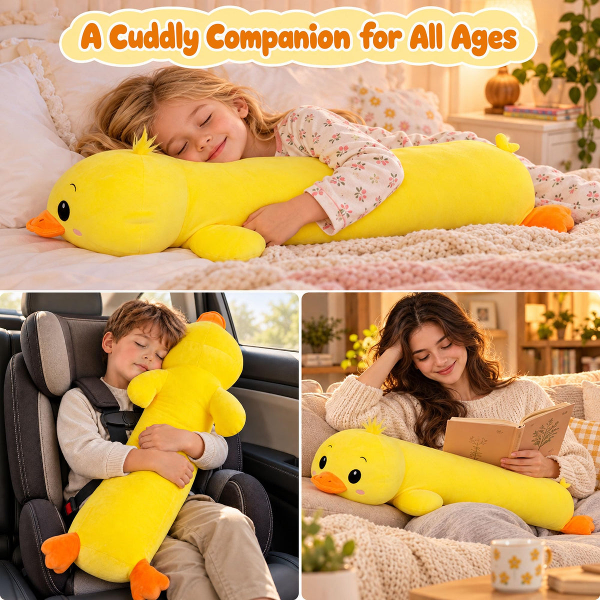 Fanunny Chick Long Stuffed Animal 35" Giant Yellow Chick Plush Body Pillow