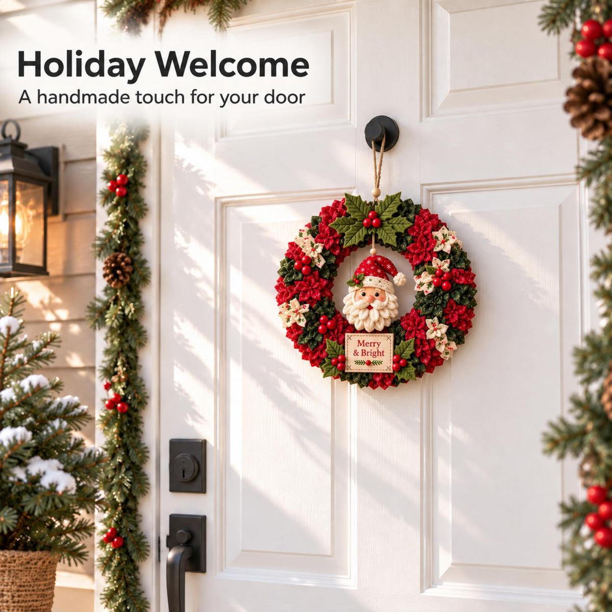 3D Fabric Poke Wreath Kit for Adults, Christmas Door Decor，Set C