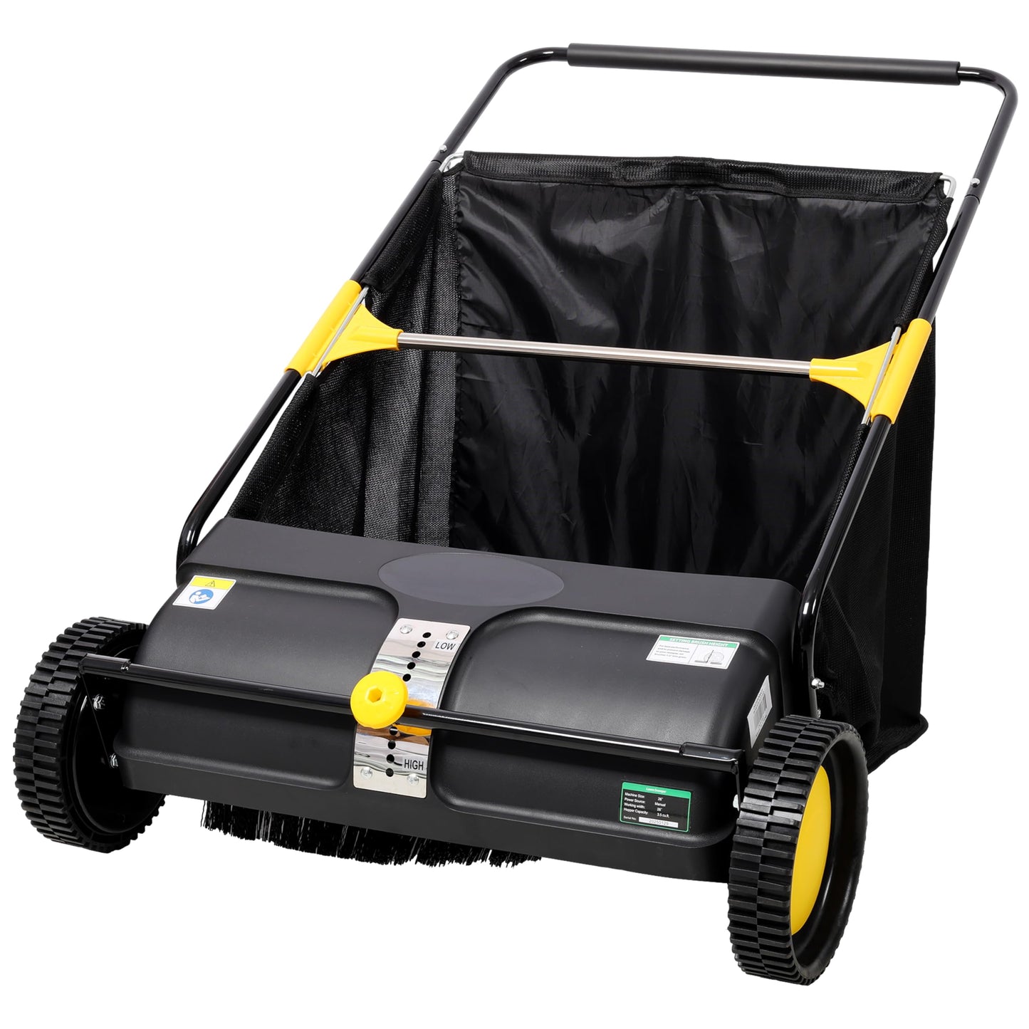KEIKI 26 Inch Hand Push Lawn Sweeper, Leaf & Grass Collector with Adjustable Brush Height, Pickup Sweeper for Yard Leaf Picker Upper, Large 7 Cu. Ft Hopper Bag Capacity, Easy Assembly, Black