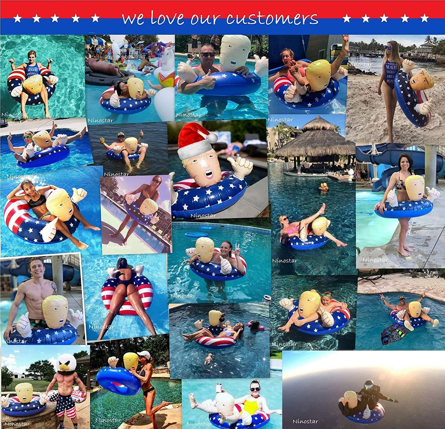 NINOSTAR Inflatable Pool Float American Pool Float for Summer Pool Party