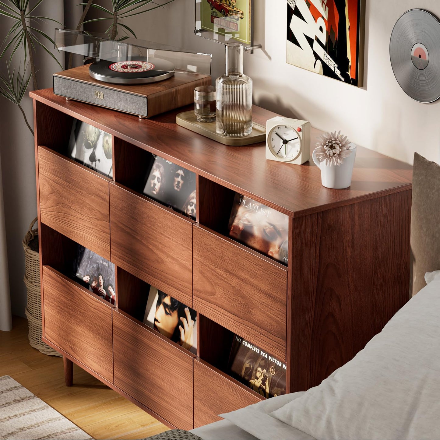 BROTTAR 47.2" Large Record Player Stand, Vinyl Record Storage Cabinet,Brown