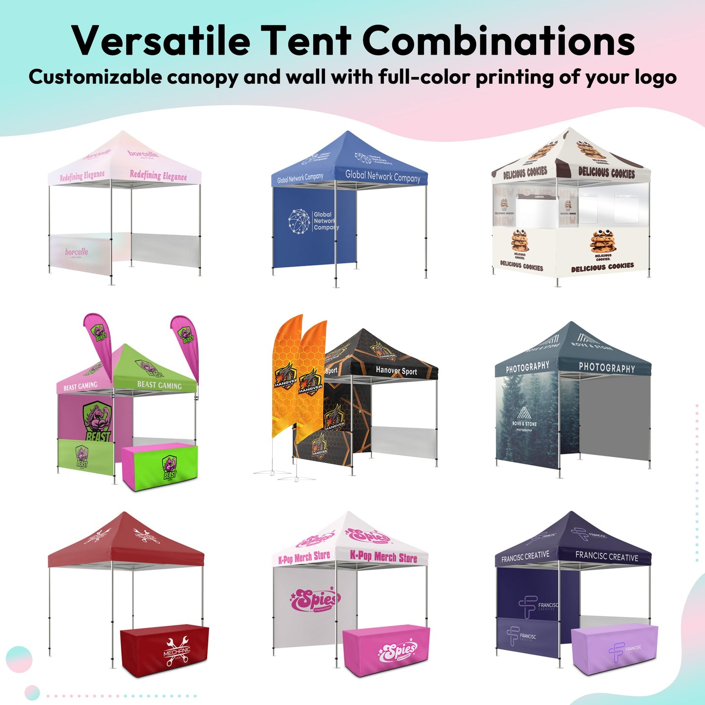 BillyPrint Custom Canopy Tent 10x10 with Logo, Personalized Pop Up Tent Packages for Trade Shows, Markets, Events, Quality Prints of Your Branding for Business Advertising with Optional Walls