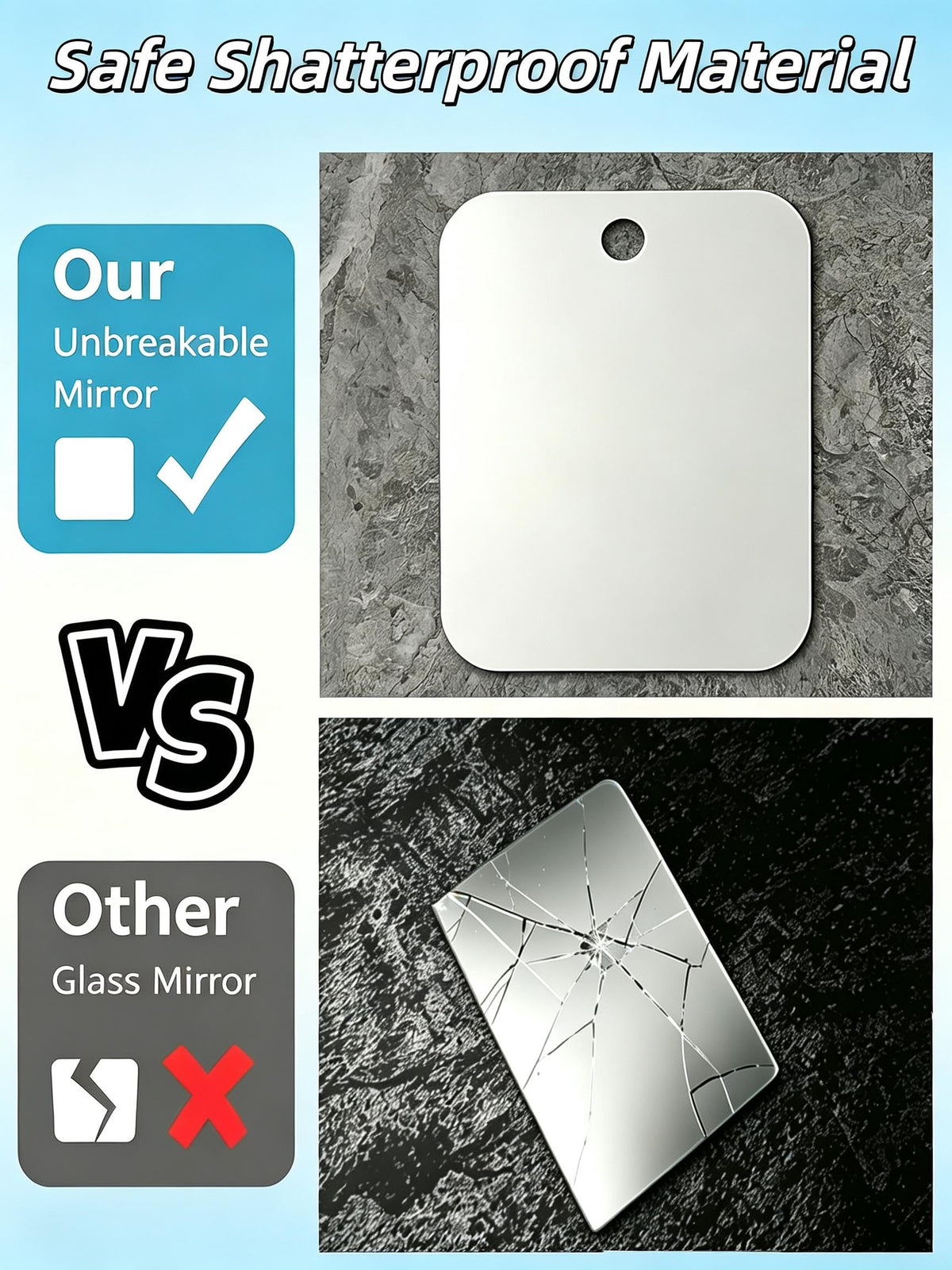 Shower Mirror for Shaving,(1 Pcs 11x8 Inch) Shaving Mirror Holder NO-Drilling Waterproof, Small Wall Mounted Bathroom Accessories Camping Hanging Men