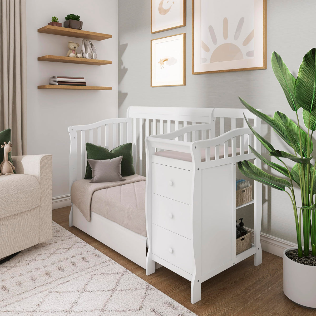 Dream On Me Jayden 4-in-1 Convertible Mini Baby Crib with 3 Drawer Changer