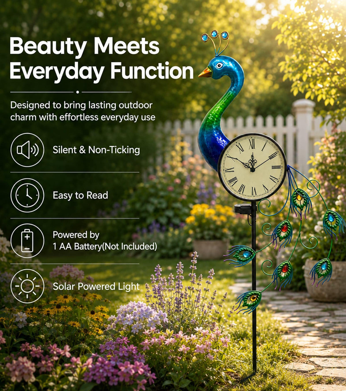 Twirleternity Outdoor Clock with Garden Stake and Illuminated Dial