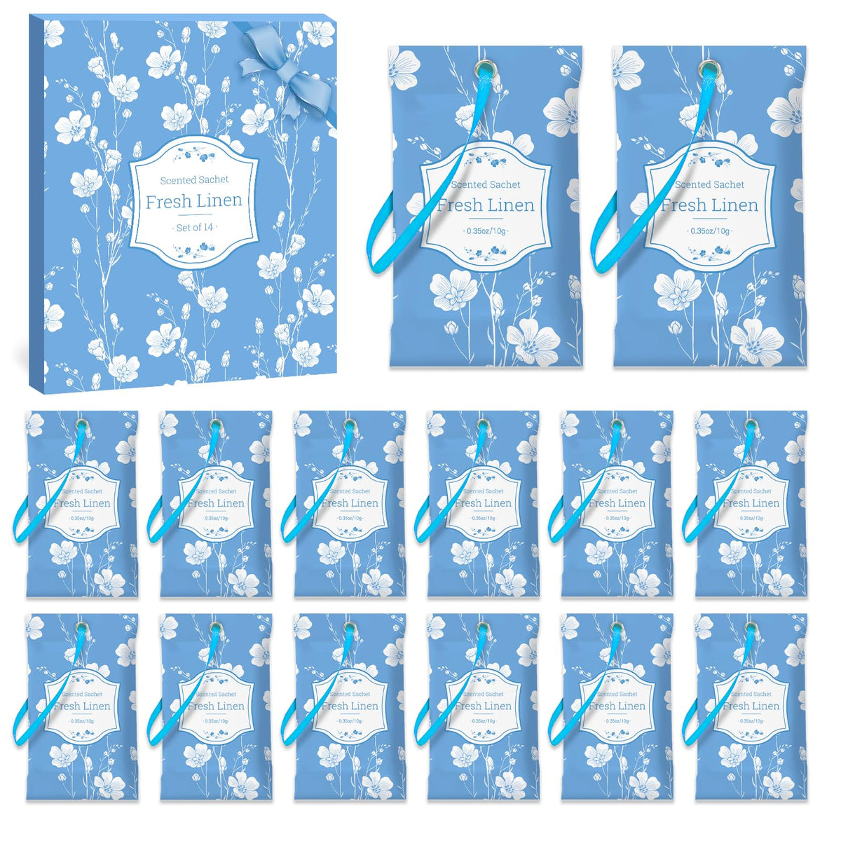 SCENTORINI Scented Sachets for Drawer and Closet, Fresh Linen Scent 14 Pack