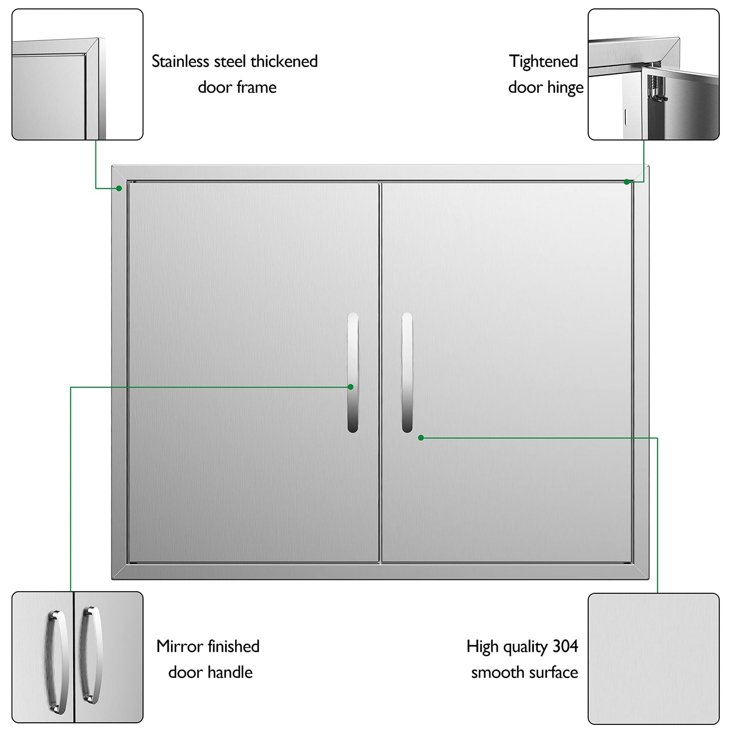 Outdoor Kitchen Doors 30W x 23H Inch, Double BBQ Access Doors 304 Stainless Steel for Outdoor Kitchen Cabinet Grill Station or BBQ Island