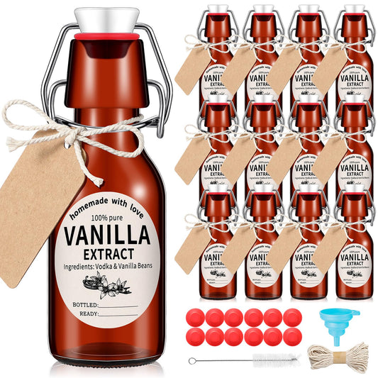 Vesici 12 Sets Amber Swing Top Glass Bottles Vanilla Extract, 8 oz