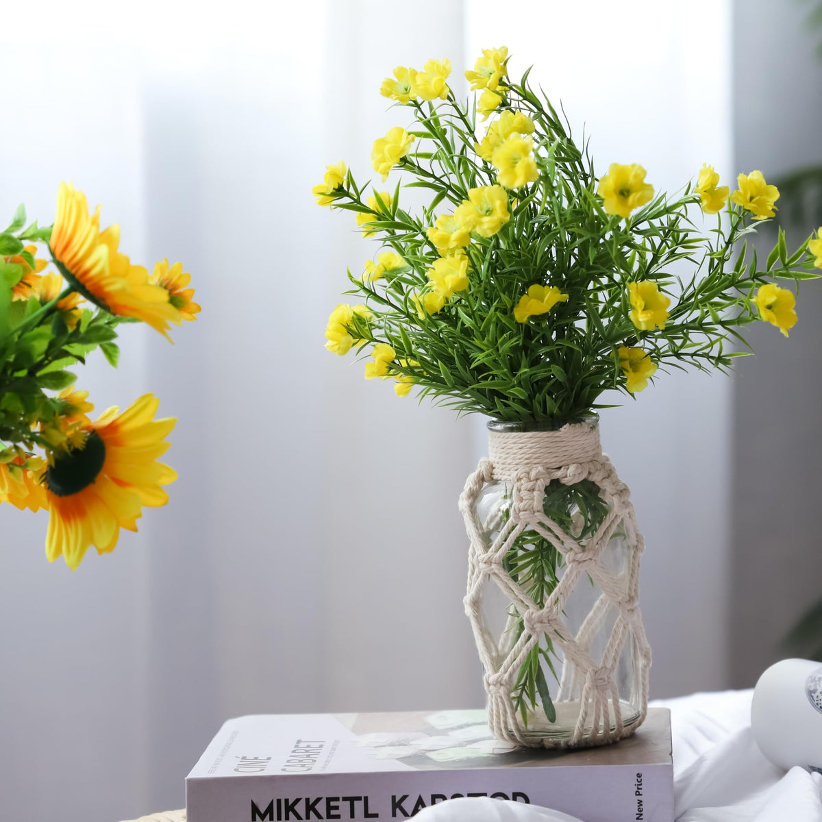 Flower Vases with Cotton Rope Cover Woven Glass Vase Decorative Flower Bottle for Dining Room/Bedroom/Bathroom/Mantel (Cotton)