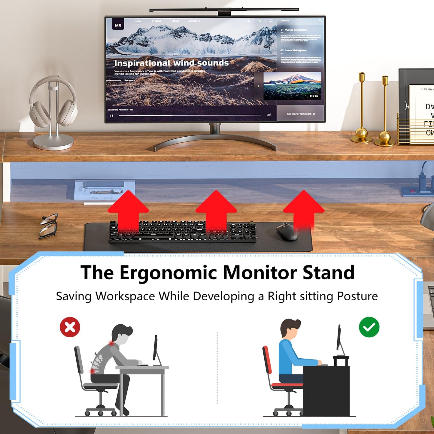 YOMILUVE 63" Farmhouse L Shaped Executive Desk with Drawers & Storage Shelf, Corner Computer Desk with Power Outlets, L Shaped Office Desk with Monitor Stand, Printer Shelf, Antique White