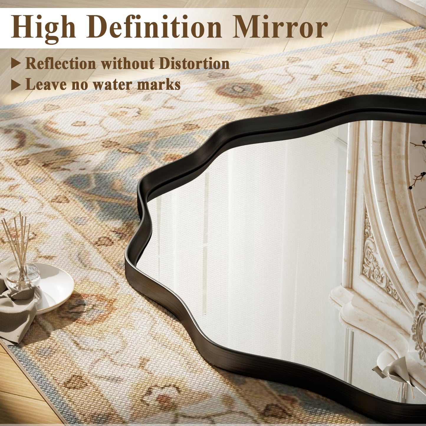 VooBang Black Scalloped Circle Mirror 30" Wavy Edge Round Wall Mirror