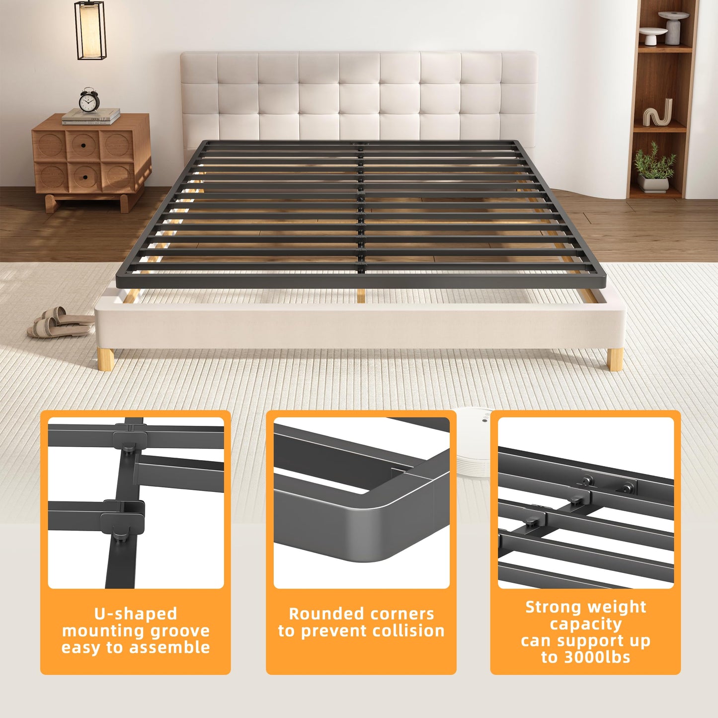 2 Inch Full Metal Box Spring with Round Corners, Low Profile bed slat