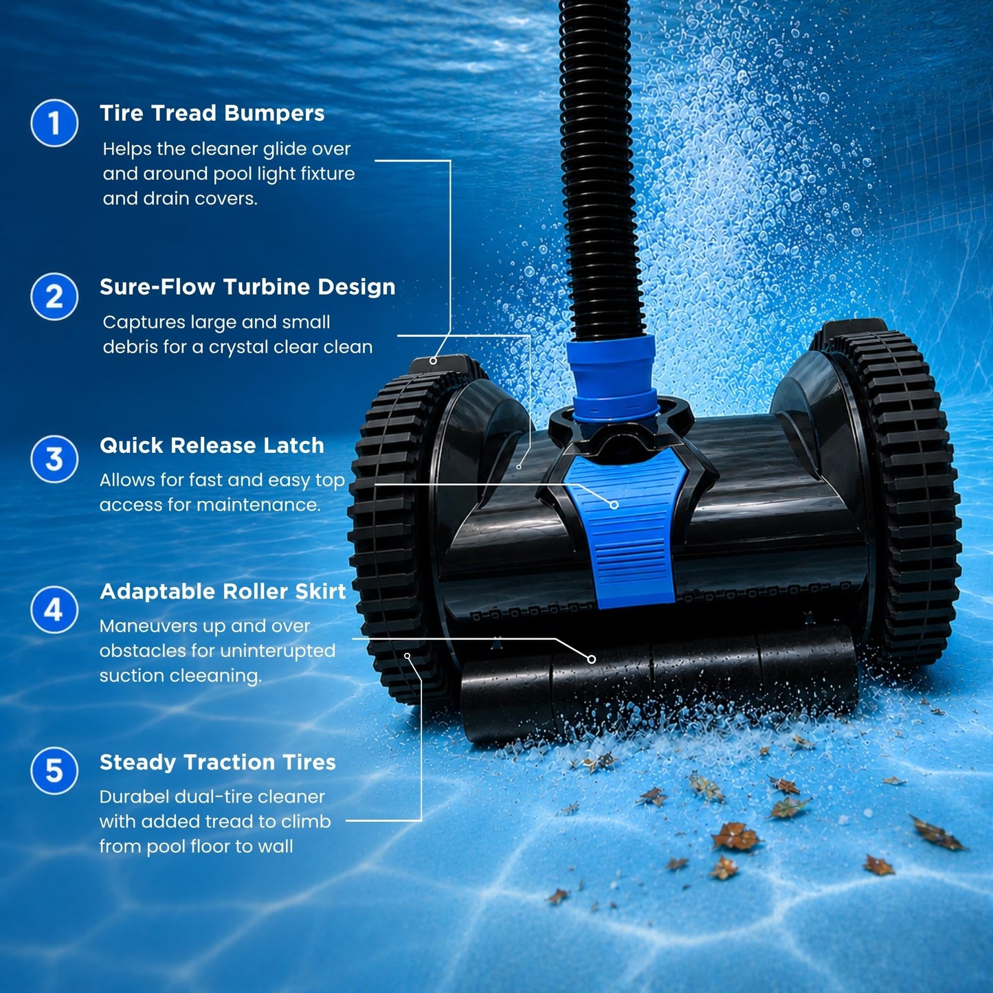 Wessel-Werk Knightrider™ Automatic Pool Vacuum Cleaner, Suction Pool Cleaner for Inground Pools, Climbs Walls & Floor, No Batteries Needed, Cleaner Only