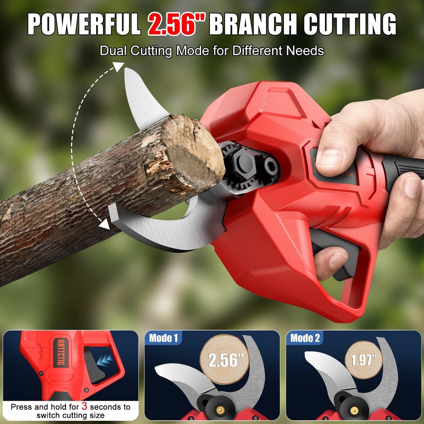 ANTTCTIG Upgraded Electric Pruning Shears, Big 2.56'' Cutting Diameter Cordless Pruner for Gardening with Dual 2.0AH Batteries & Extra Replacement Blades, Branch Cutter for Tree & Flower Trimming