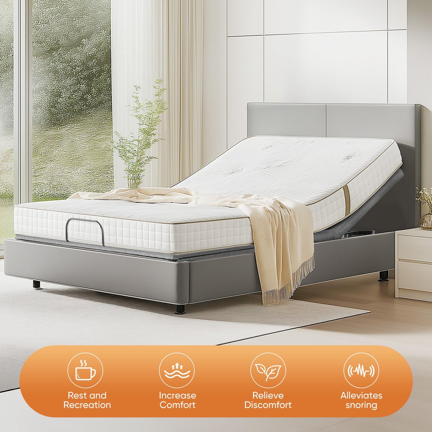 Sweetcrispy Full Adjustable Bed Frame, Electric Base, USB, Zero Gravity