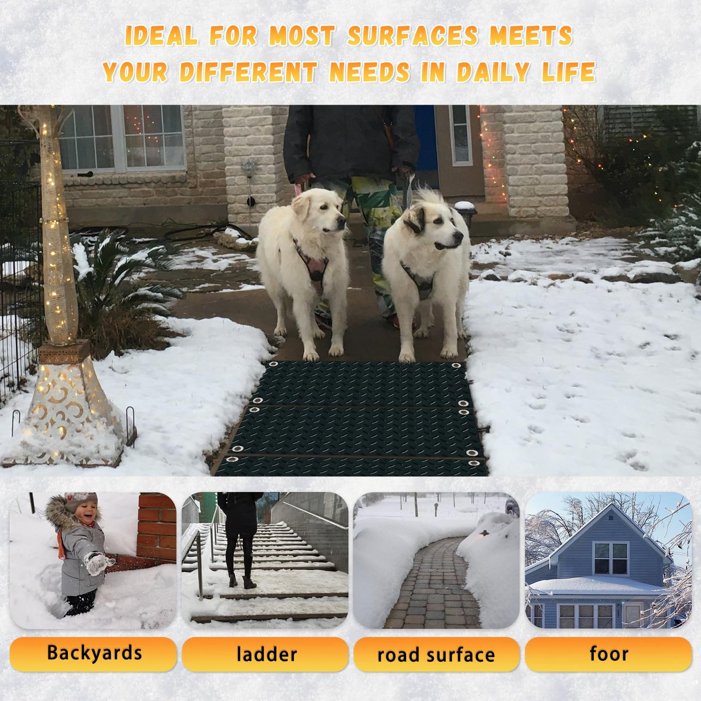 Snow Melting Walkway Mat 3 Pcs, 10" X 30" Snow & Ice Melting Mat Slip-Proof Rubber Heated Mat, Doors, Courtyard corridors, Outdoor, Stairs, ramps, entrances, Roofs(3, Black)