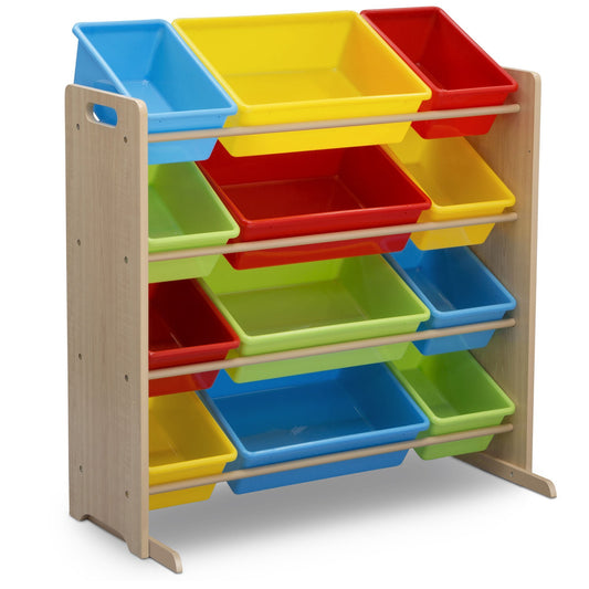 Delta Children Kids Toy Storage Organizer with 12 Plastic Bins - Greenguard Gold Certified, Natural/Primary