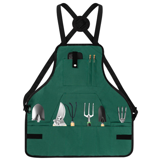 LUCKIPLUS Gardening Apron, Garden Apron for Women with Pockets, Waterproof 600D Heavy Duty Cross Back Work Tool Aprons for Men Gardeners Painting