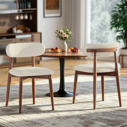 Fabulcozy Solid Wood Dining Chairs Set of 2, Mid‑Century Modern Square Seat Cushion Chairs with Extra‑Thick 1.6" Legs and Curved Back, Heavy‑Duty Kitchen & Dining Room Chairs, Beige