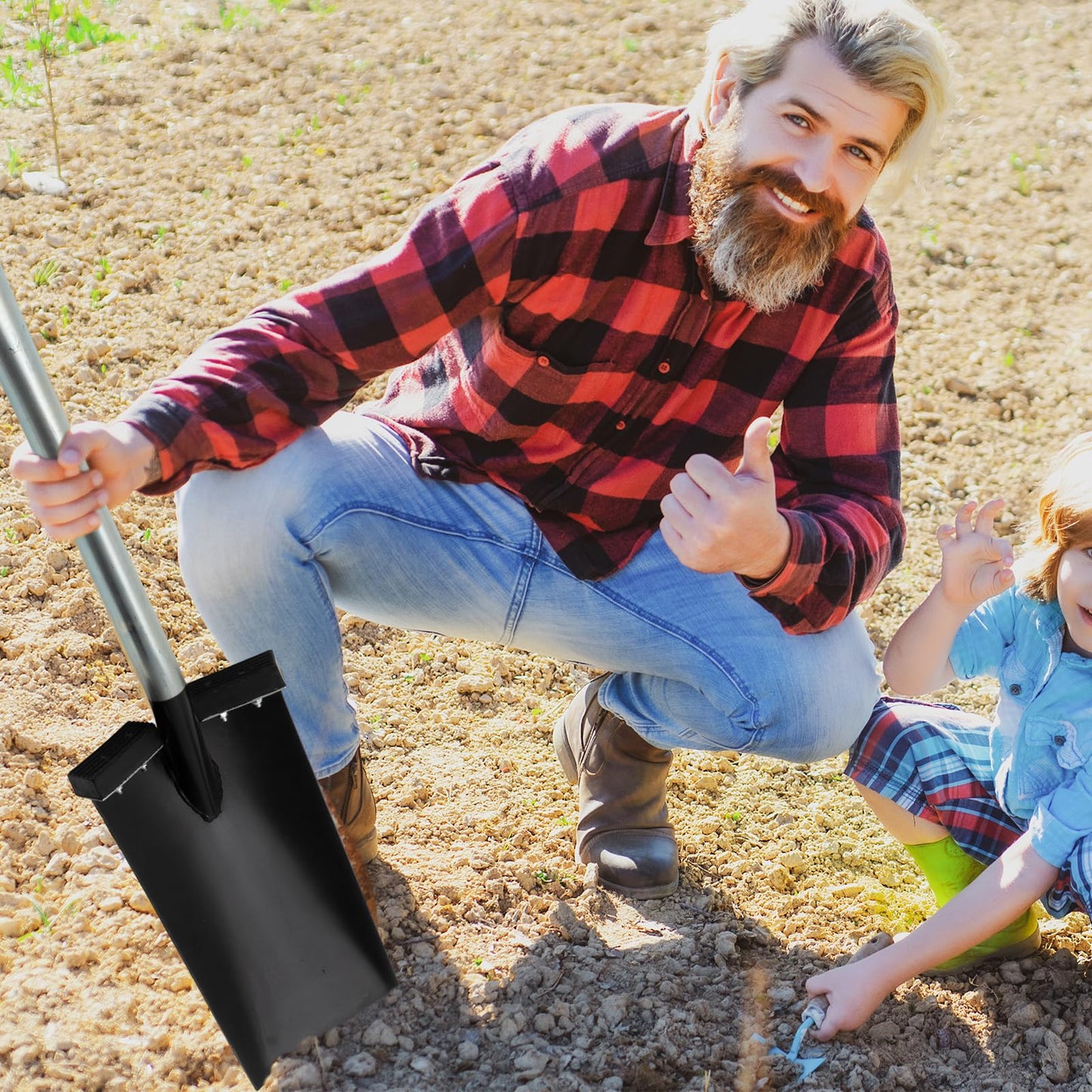 Oh Klyzo 2 Pcs All Steel D-Grip Handle Spade, Two Removable Footpads 13 Inch Blades, Seedling Shovels, Steel Garden Shovels for Shoveling, Prying and Planting