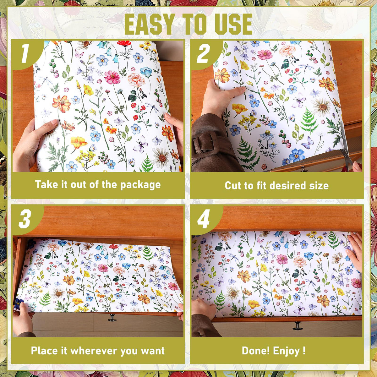 Bbto 20 Sheet Wildflower Scented Drawer Liner for Dresser Cabinet Liner
