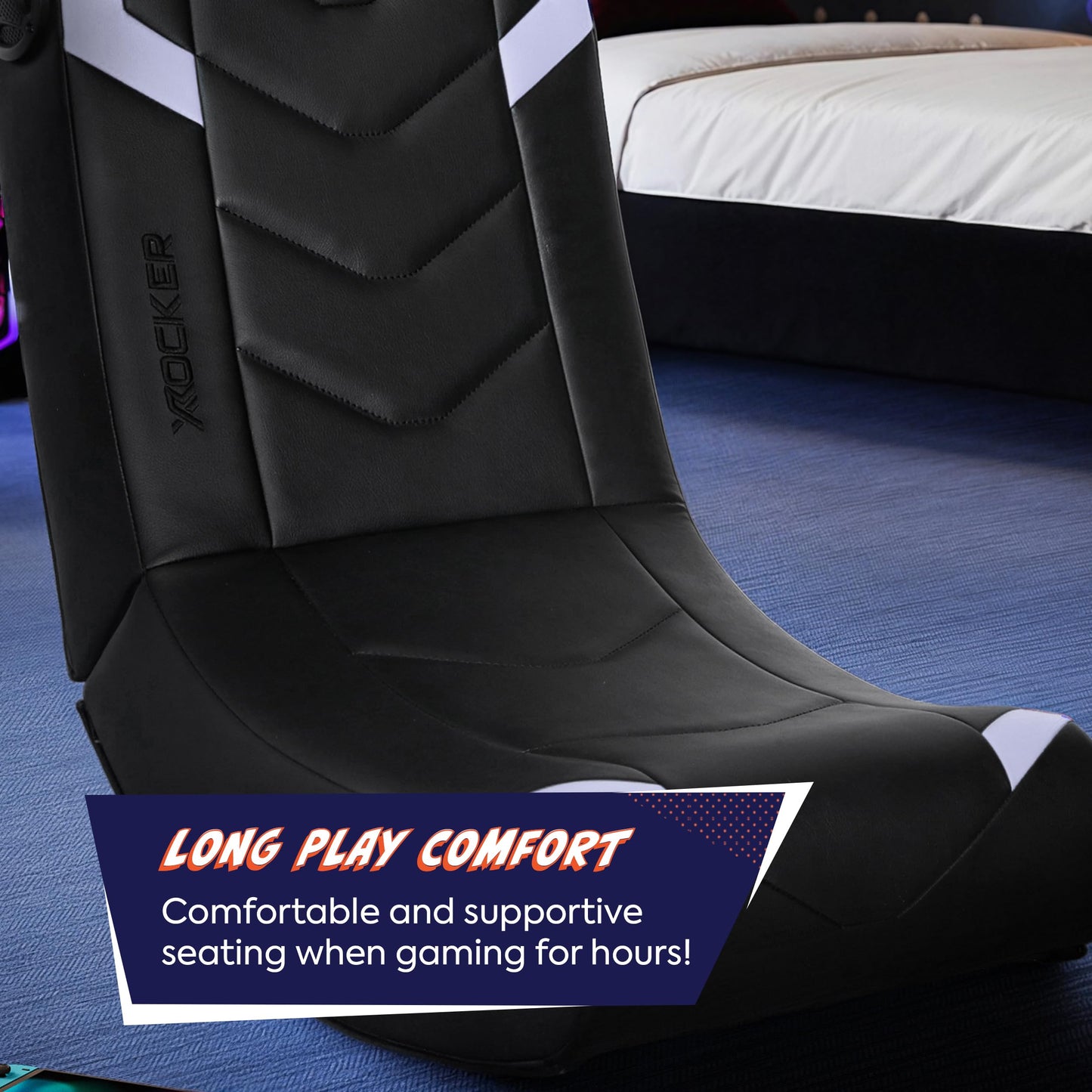 X Rocker Eclipse Video Gaming Floor Chair with Built-in Headrest Speakers, Wireless Bluetooth, Foldable, Vegan Leather, 300 lbs Max, Amazon Exclusive, Black and Silver, Gifts for Gamers