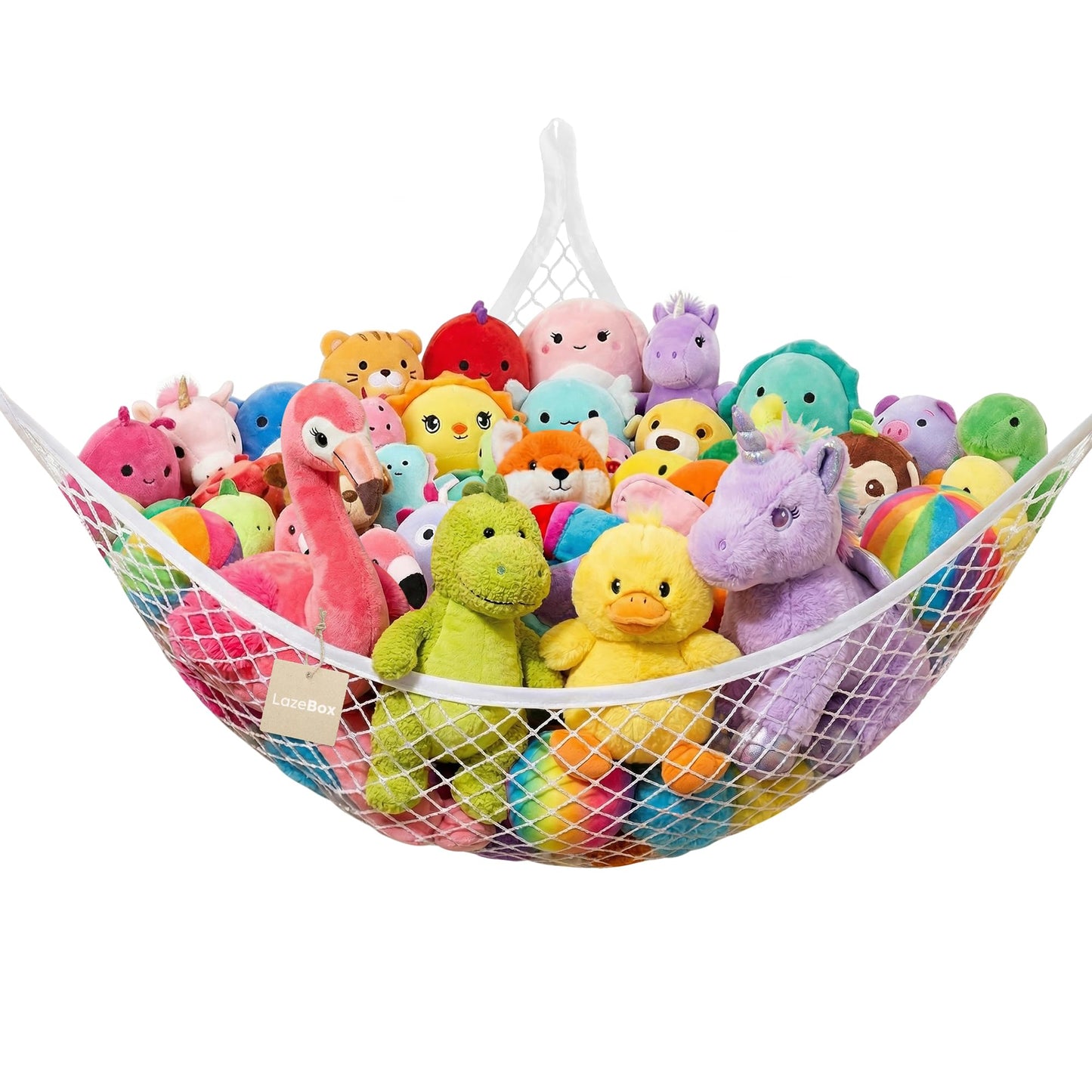 Lazebox Stuffed Animal Net Hammock for Plushie Toys, Stuffed Animal Hammock Corner for Kids' Room Decor, Ideas for Organizing Stuffy Collection, White, L (67" x 40" x 40")-Pack of 1