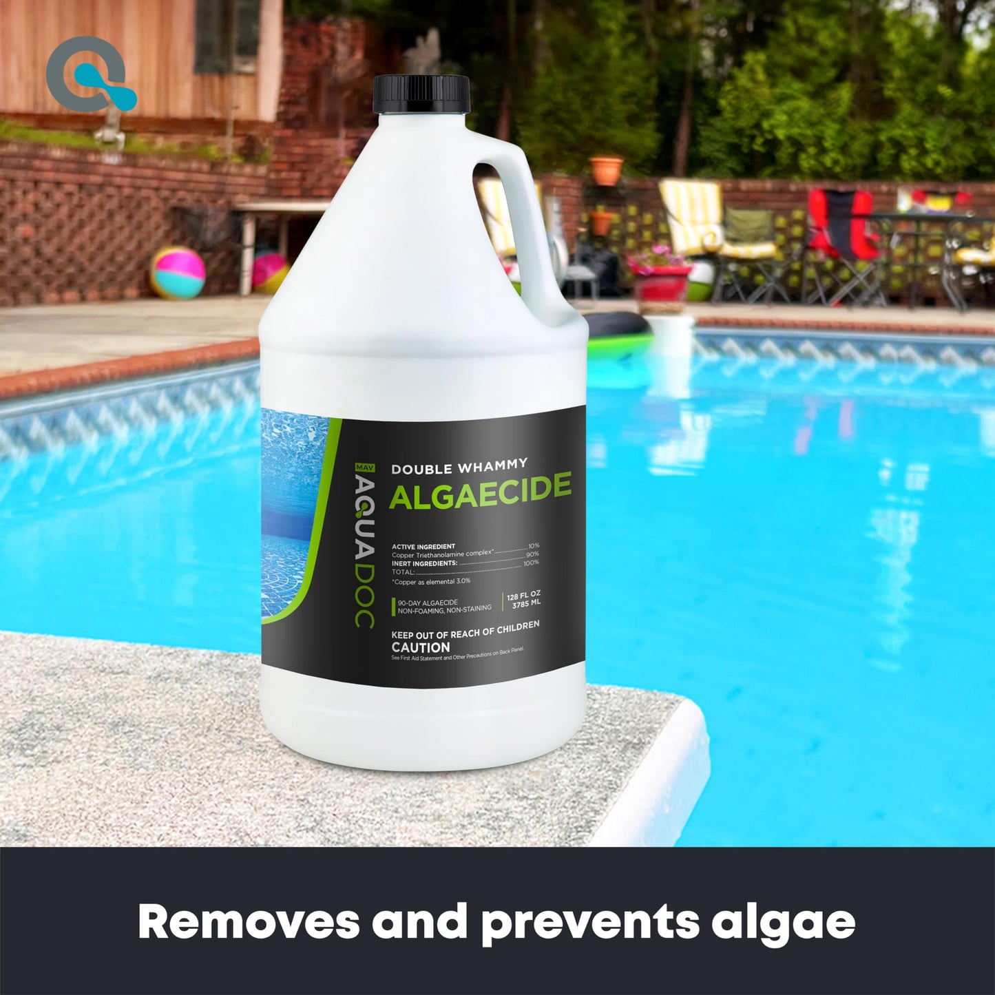 Copper Pool Algaecide for Swimming Pools - 128 oz - 90 Day Algaecide for Inground & Above Ground Pools, Helps Prevent & Remove Green, Mustard, Black Algae - AquaDoc